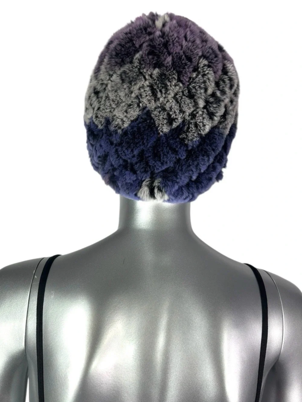 Purple Knitted REX RABBIT Hat, 21”-24” w/Stretch, Certified Vintage Fur